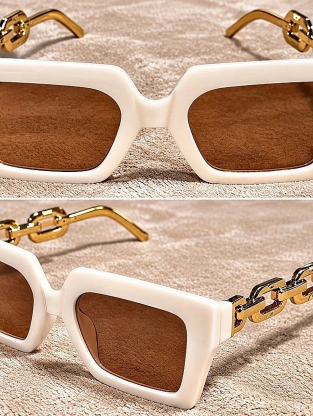 White & Gold Chain-Style Sunglasses Like New